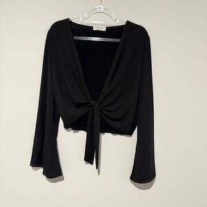 Lola & Sophie Wrap Tie Bell Sleeve Cardigan top Mixed texture black‎ size medium